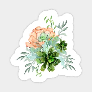 Pretty Peach and Green Succulents Cluster Bouquet Magnet