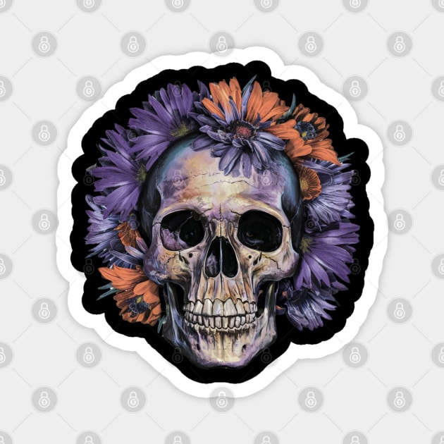 Floral Skull: Beauty and Darkness in Harmony Magnet by Steve