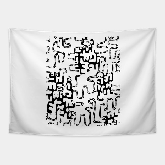 A Maze Ing White and Black Tangle Transparent Background on Yellow Tapestry by Heatherian