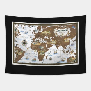 World map wall art 1939 dorm decor mappemonde air france airways Art Print Tapestry