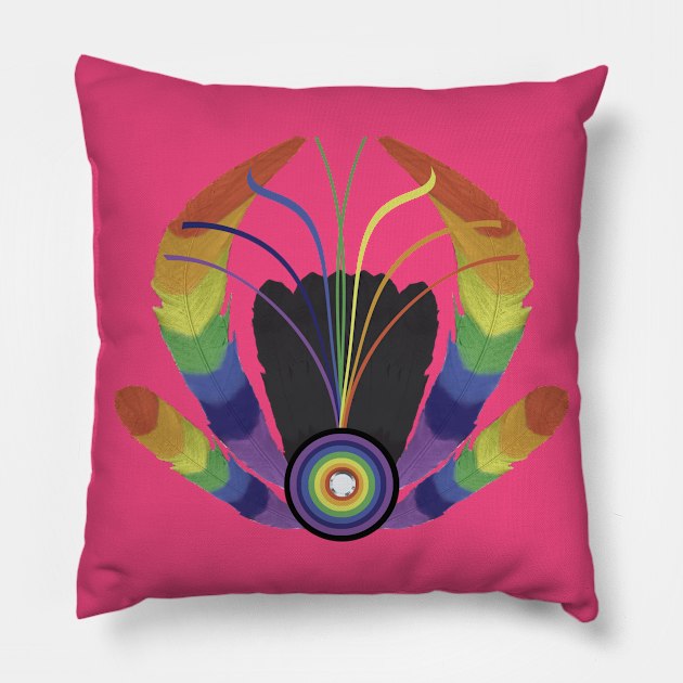 Pride Flag Rainbow Feather Crest Burlesque Headdress Pillow by Craneibou