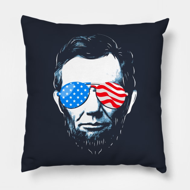 Abe Lincoln in Sunglasses for 4th of July Pillow by Boots