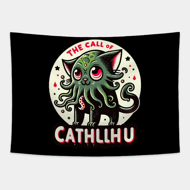 Cthulhu Cat - Mysterious Mythical Feline Tapestry by Unlogico