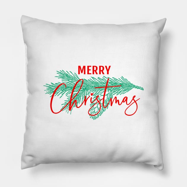 Christmas card with pine tree branch Pillow by beakraus