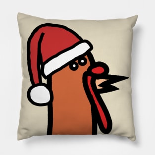 Portrait of Thanksgiving Turkey Wearing Christmas Santa Hat Pillow