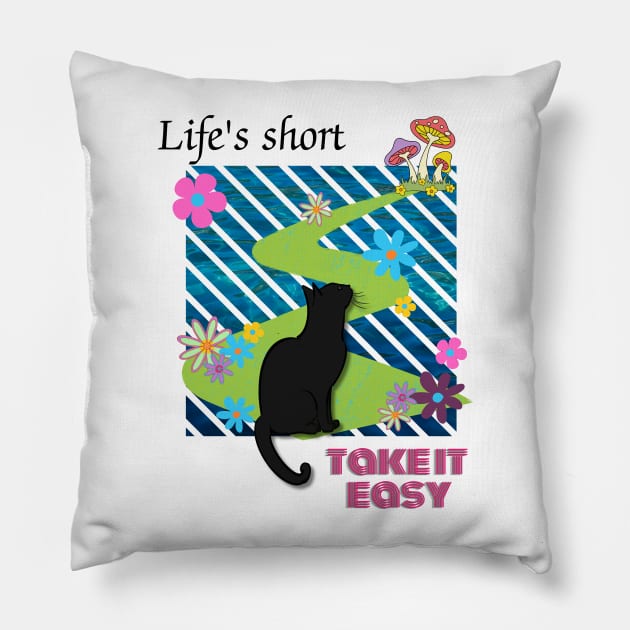 Black cat on the way to a psychedelic paradise Pillow by Sardonic Neko