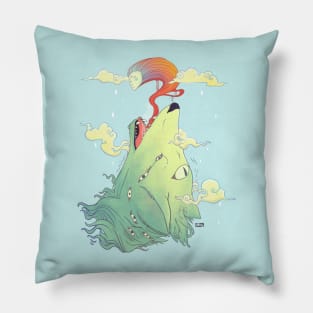 Howling Wolf With Ghost, Colorful Artwork Pillow