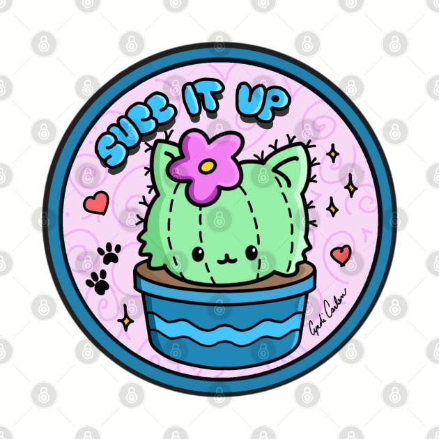 Left chest “Succ It Up” Kawaii Succulent Cat Cactus by CyndiCarlson