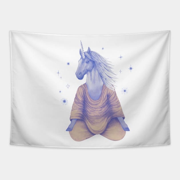 Meditating unicorn 2 Tapestry by KindSpirits