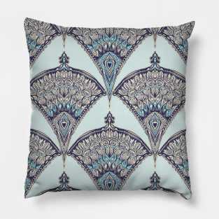 Deco Doodle in Aqua, Cream & Navy Blue Pillow