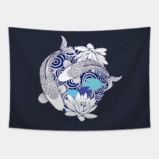 Blue Koi Carp Ripples - Fabulous Fish Pattern Tapestry