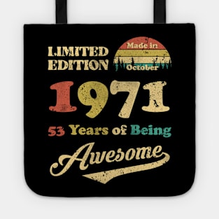 Made In October 1971 53 Years Of Being Awesome Vintage 53rd Birthday Tote