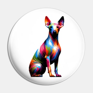 Bright American Hairless Terrier in Splash Paint Style Pin