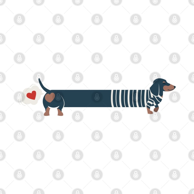 Dachshunds long love // neon red hearts scarves sweaters and other Valentine's Day details nile blue and brown funny weiner dog puppy by SelmaCardoso