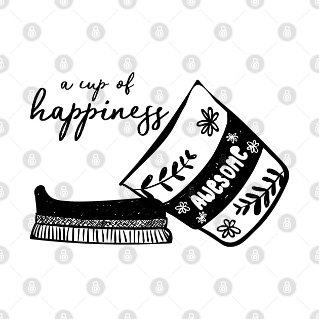 coffee cup take away with cup of happiness, doodle lino cut black and white minimal design by Janatshie