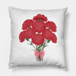 Carnation Bouquet Pink Ribbon Pillow