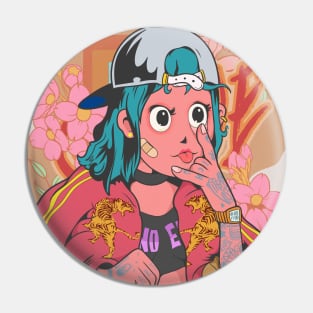 Dope hood girl making a funny face illustration Pin