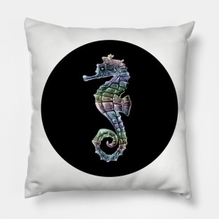 Pastel Seahorse on Black Pillow