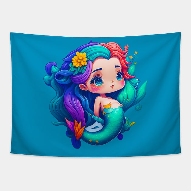 Siren's Dreamland Cute Adorable Little Girl Mermaid Tapestry by The Little Store Of Magic