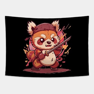 Kawaii Samurai Red Panda with sword Tapestry