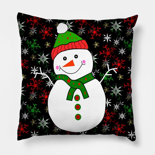 SNOWFLAKES And Snowman Christmas Pillow by SartorisArt1