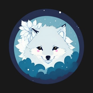 watercolor blue flower wolf fullmoon illustration sticker T-Shirt