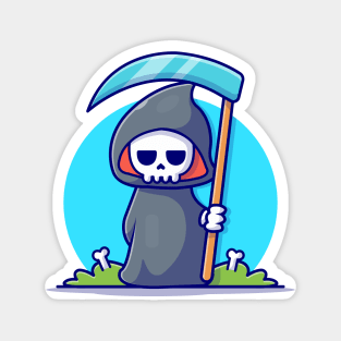 Cute Grim Reaper Holding Scythe Cartoon Vector Icon Illustration (2) Magnet