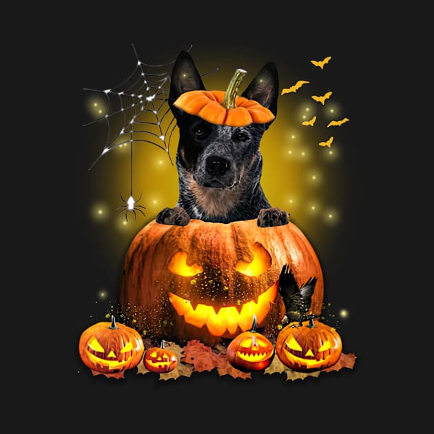 Blue Heeler Spooky Halloween Pumpkin Dog Head Gift by Los Draws