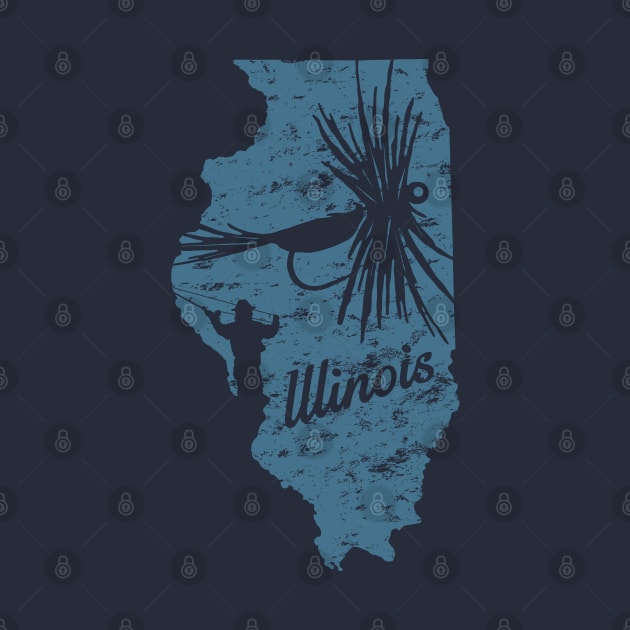 Illinois Distressed Fly Fishing State Map by TeeCreations