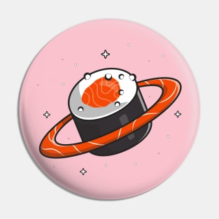 Salmon Sushi Planet Cartoon Pin