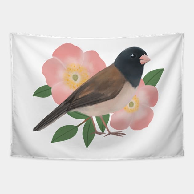 BC Junco & Wild Roses Tapestry by Adrielle-art