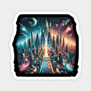 Neon Metropolis: Future City Dreamscape Magnet