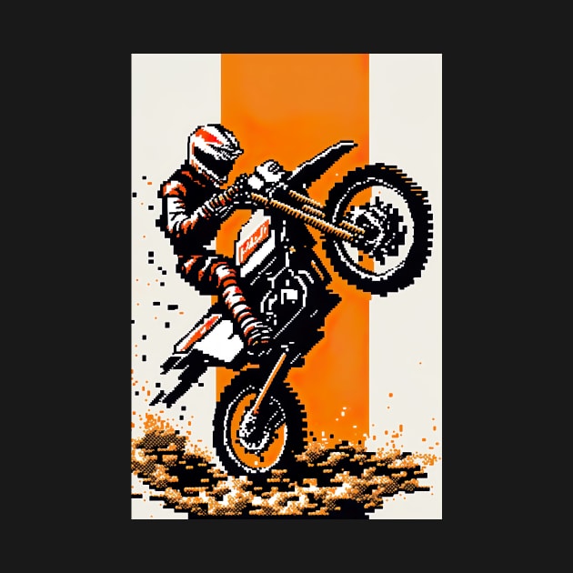 Dirt bike cool wheelie - pixel art style orange and tan by KoolArtDistrict