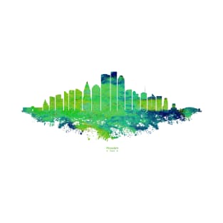 Houston City Skyline - Watercolor Green, blue T-Shirt