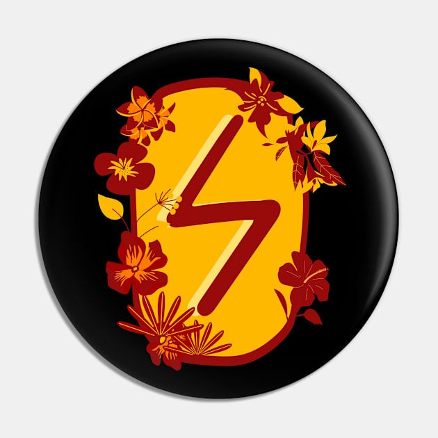 Sowilo Rune Flowery Design Pin by El Onix