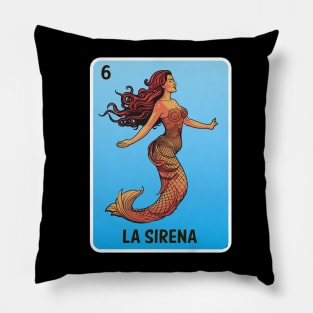 Mexican Lottery La Sirena  "The Mermaid" Game of Mexico Loteria Design Pillow