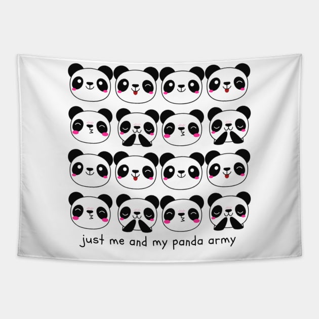 Just Me and My Panda Army Tapestry by NoColorDesigns