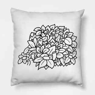 Bunch of Flowers with Cute Worms Doodle Art Pillow