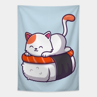 Cute Cat Sushi Salmon (2) Tapestry