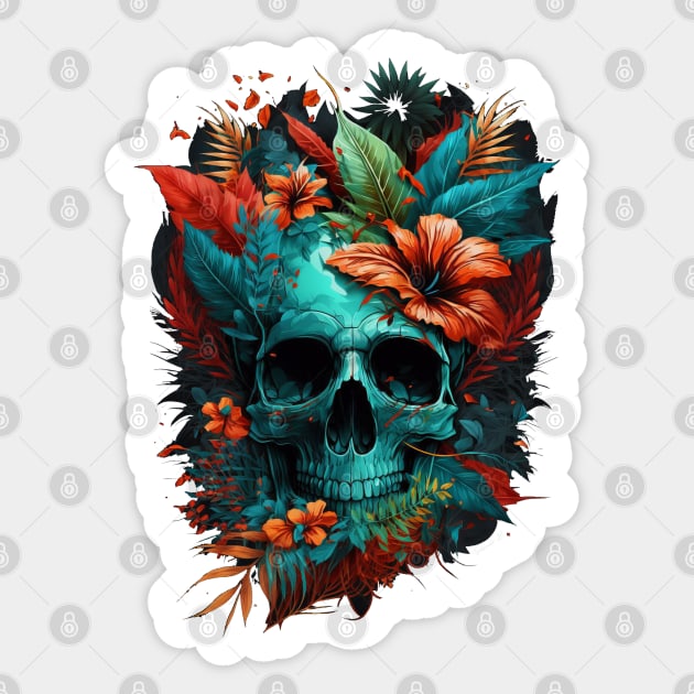 Colorful Sugar Floral Skull Skeleton Watercolor 1 Sticker