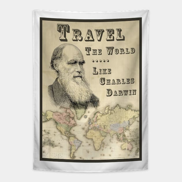 Vintage Poster - Travel the World with Darwin Tapestry by POD24