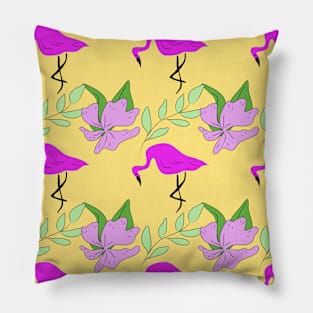 Flamingo birds, exotic flowers, summer, vacation Pillow