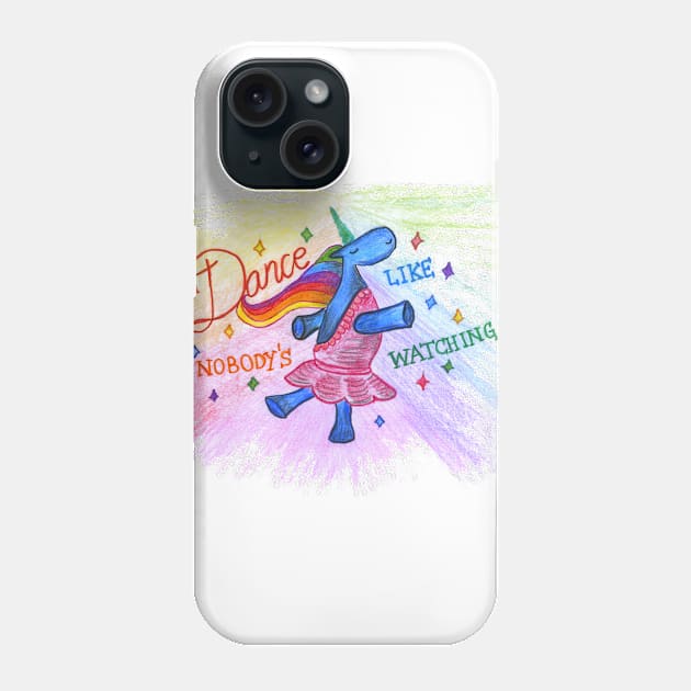 Dancing cute blue rainbow unicorn Phone Case by BalumbaArt