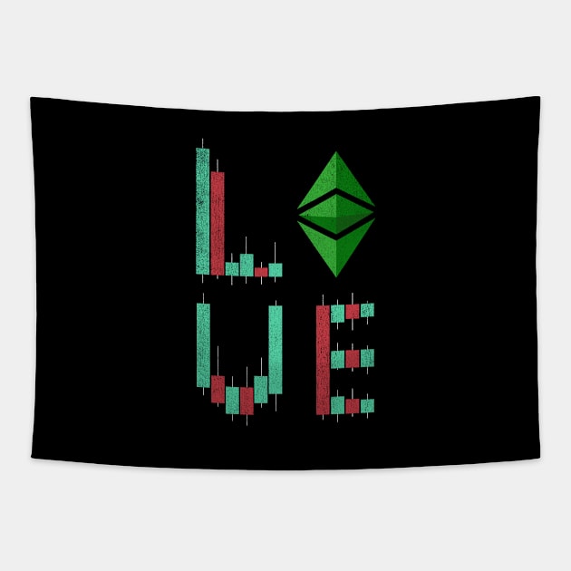 Vintage LOVE Stock Chart Ethereum Classic ETH Coin Valentine Crypto Token Cryptocurrency Blockchain Wallet Birthday Gift For Men Women Kids Tapestry by Thingking About