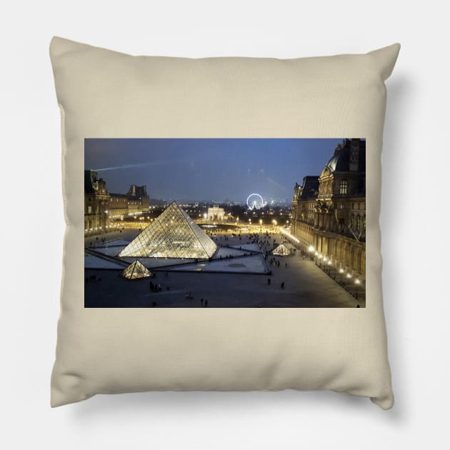 Paris Louvre Museum Courtyard Pillow by BlackBeret