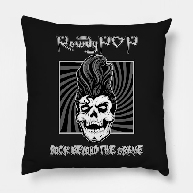 Rock Beyond the Grave Black and White Variant Pillow by RowdyPop