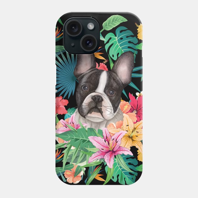 Tropical Boston Terrier Phone Case by LulululuPainting