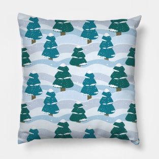 Snowy Winter Pine Trees Pillow