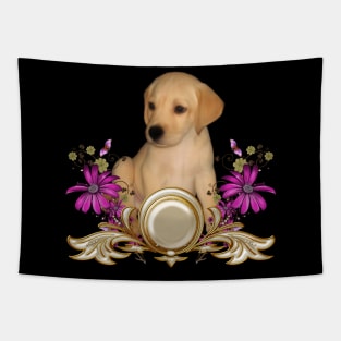 Cute little puppy with flowers Tapestry