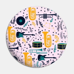 Cute Music Instruments Pattern with trumpets, guitars and drums Pin